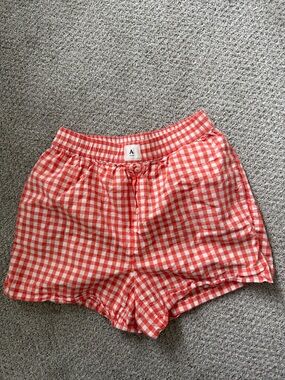 Anthropologie Coral and White Gingham Elastic Waist Shorts